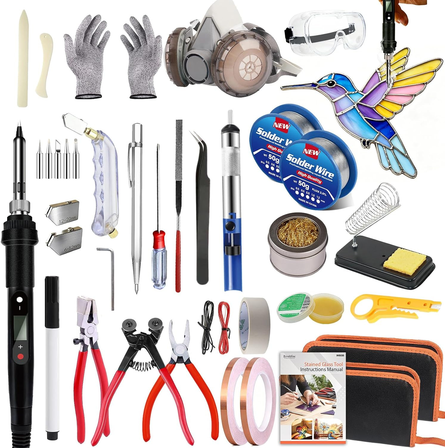 Stained Glass Starter Kit, Complete Stained Glass Making Kit with 100W Soldering
