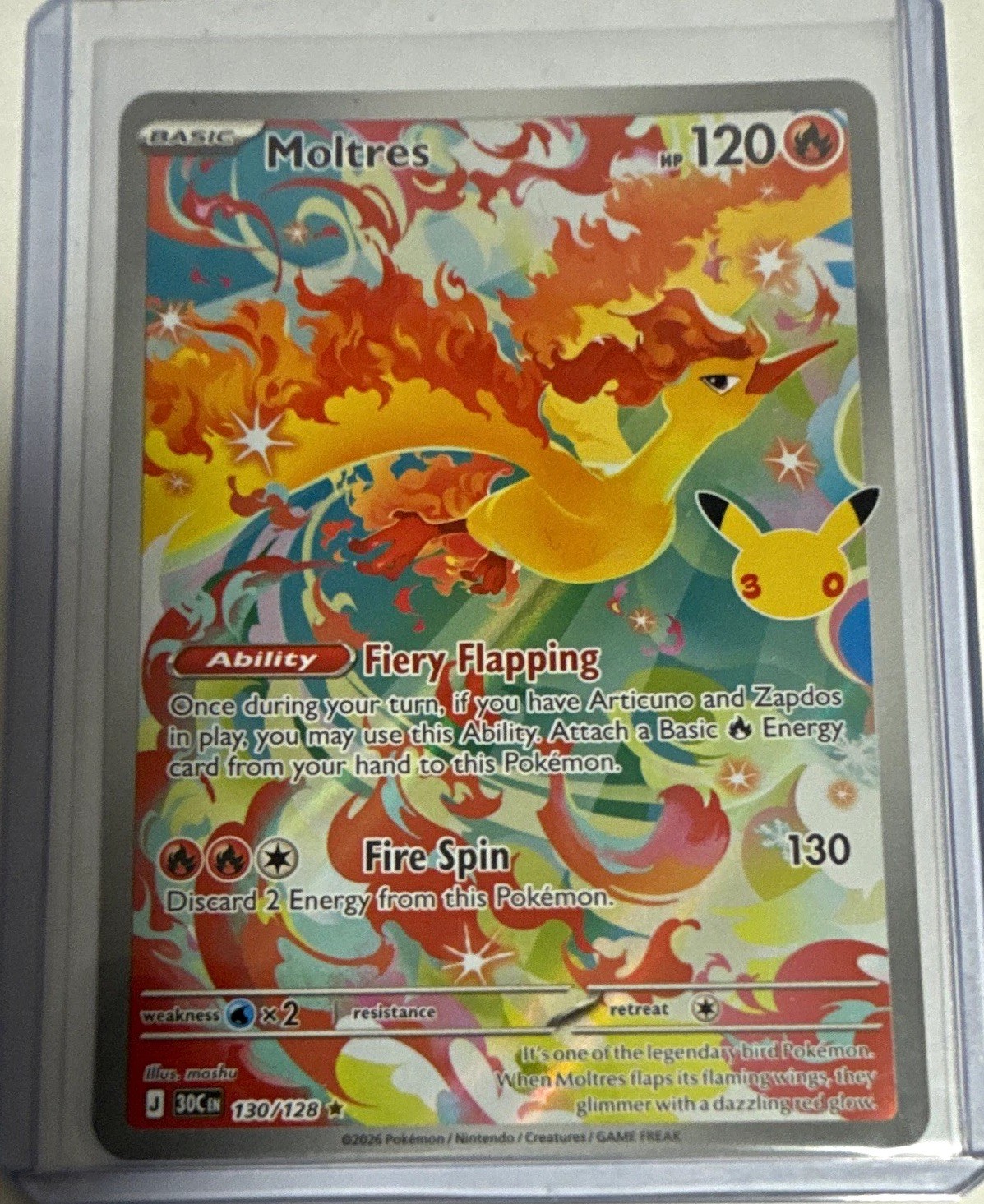Pokemon TCG Moltres 130/128 Celebrations Ultra Rare Holo Full Art English 2021