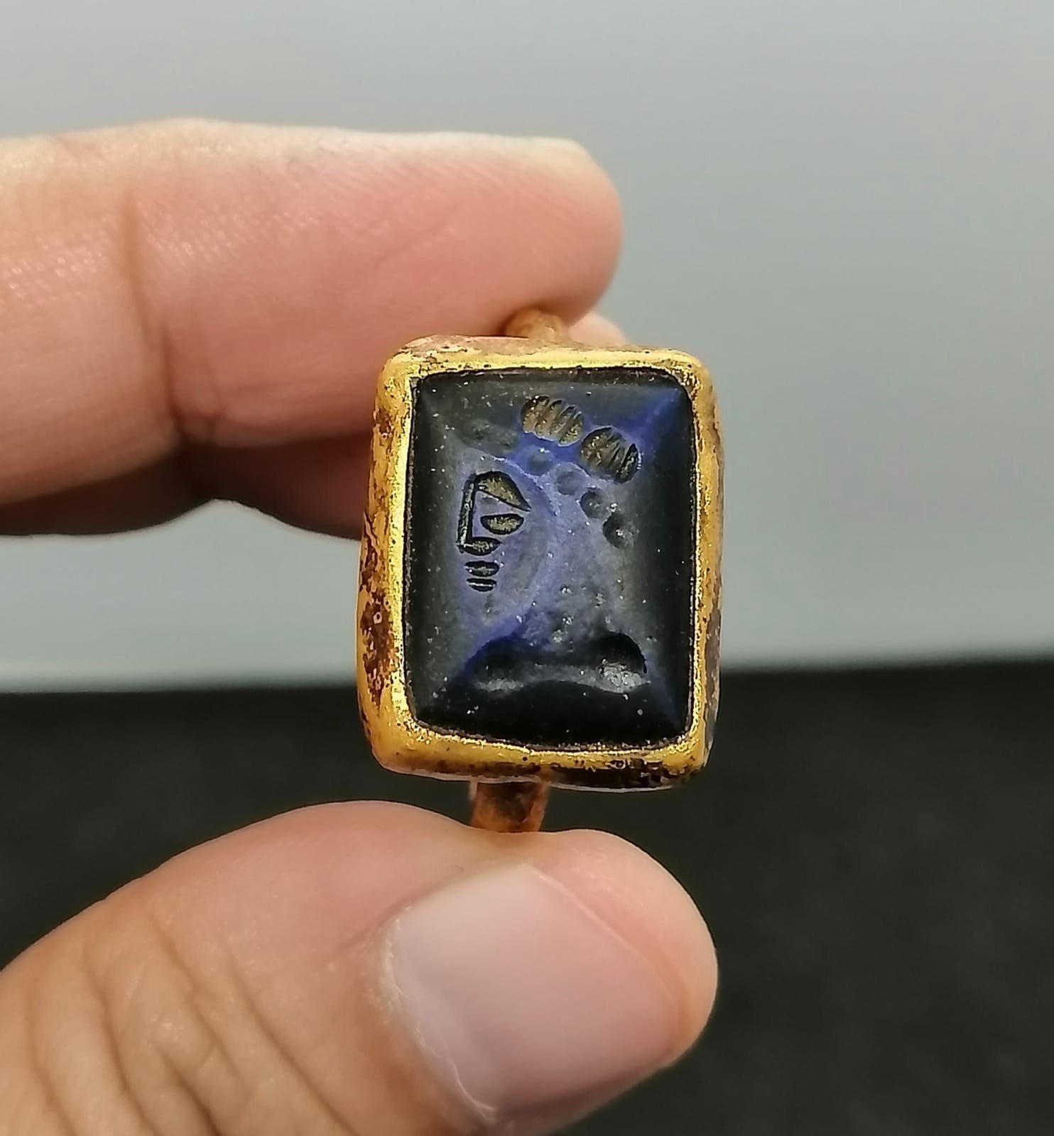 Gold Plated Ring With Roman Old Stone Seal Stamp