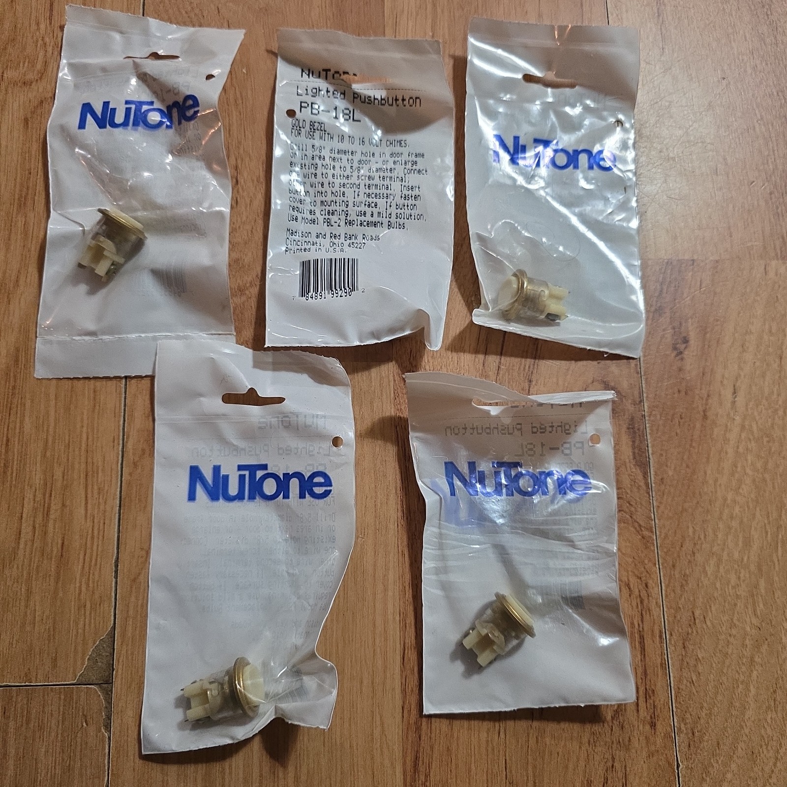 Lot of 5 Nutone Decorator Pushbutton PB-18L Gold Bezel 5/8” Hole Size Lot of 5 Nutone Decorator Pushbutton PB-18L Gold Bezel 5/8” Hole Size