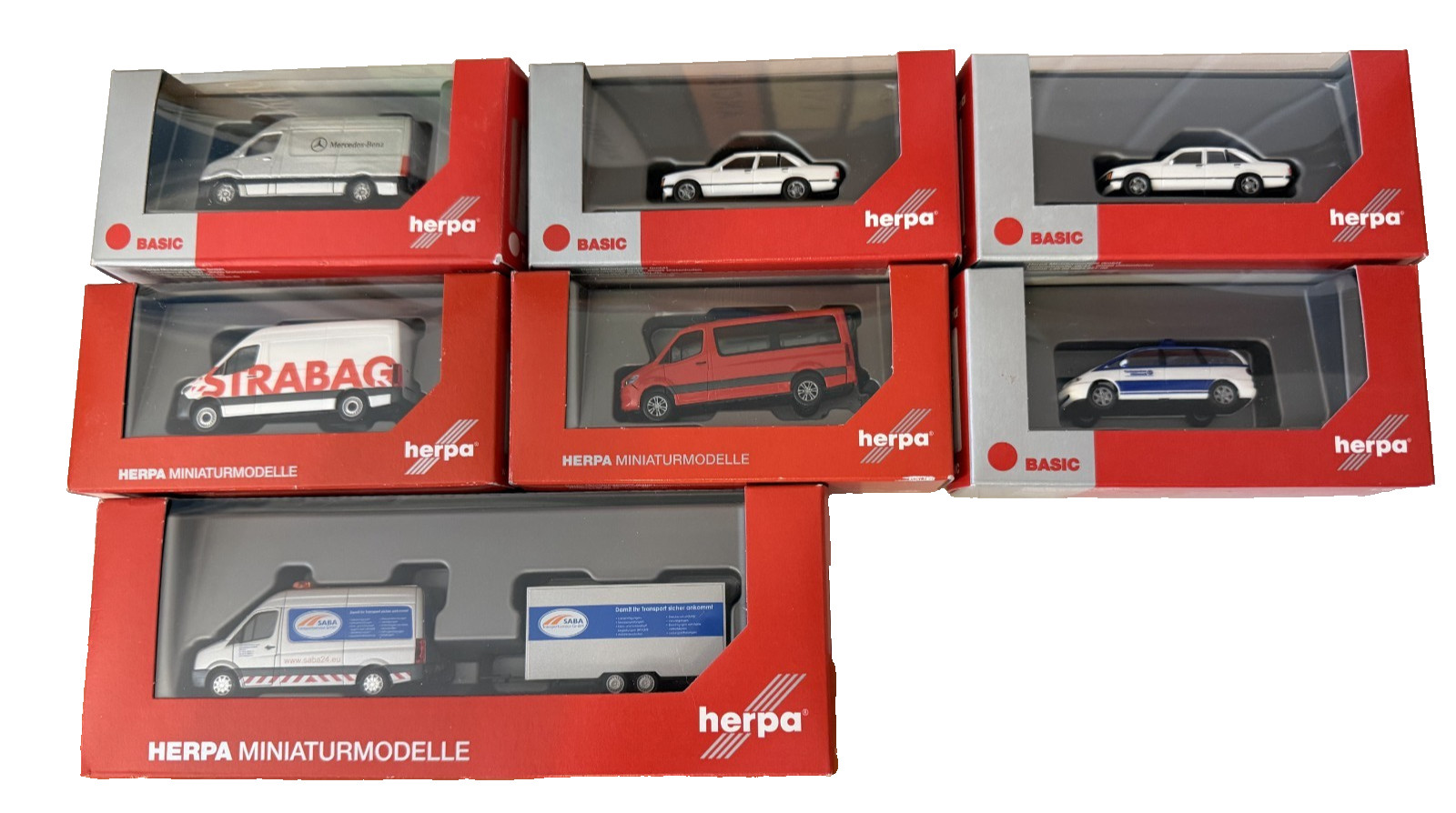 Herpa NEW HO 1/87 Scale Van & Car Lot of 7 Mercedes Benz Sprinter Opel Rekord