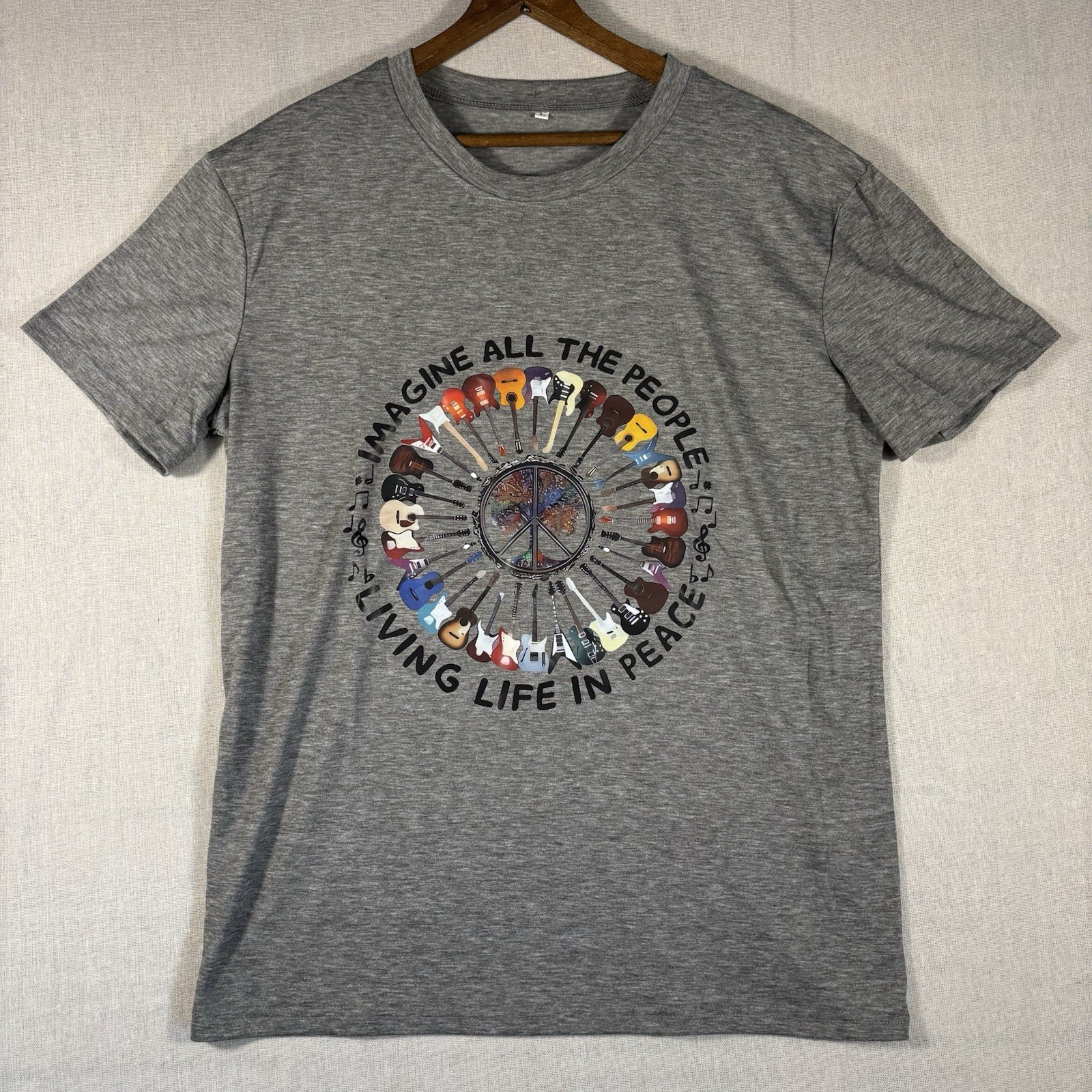 Temu Women’s L Gray T-shirt Beatles Imagine All The People Living Life In Peace