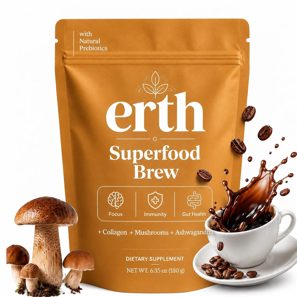 Earth Superfood Brew Coffee, With Collagen Mushroom Ashwagandha Support Earth Superfood Brew Coffee, With Collagen Mushroom Ashwagandha Support
