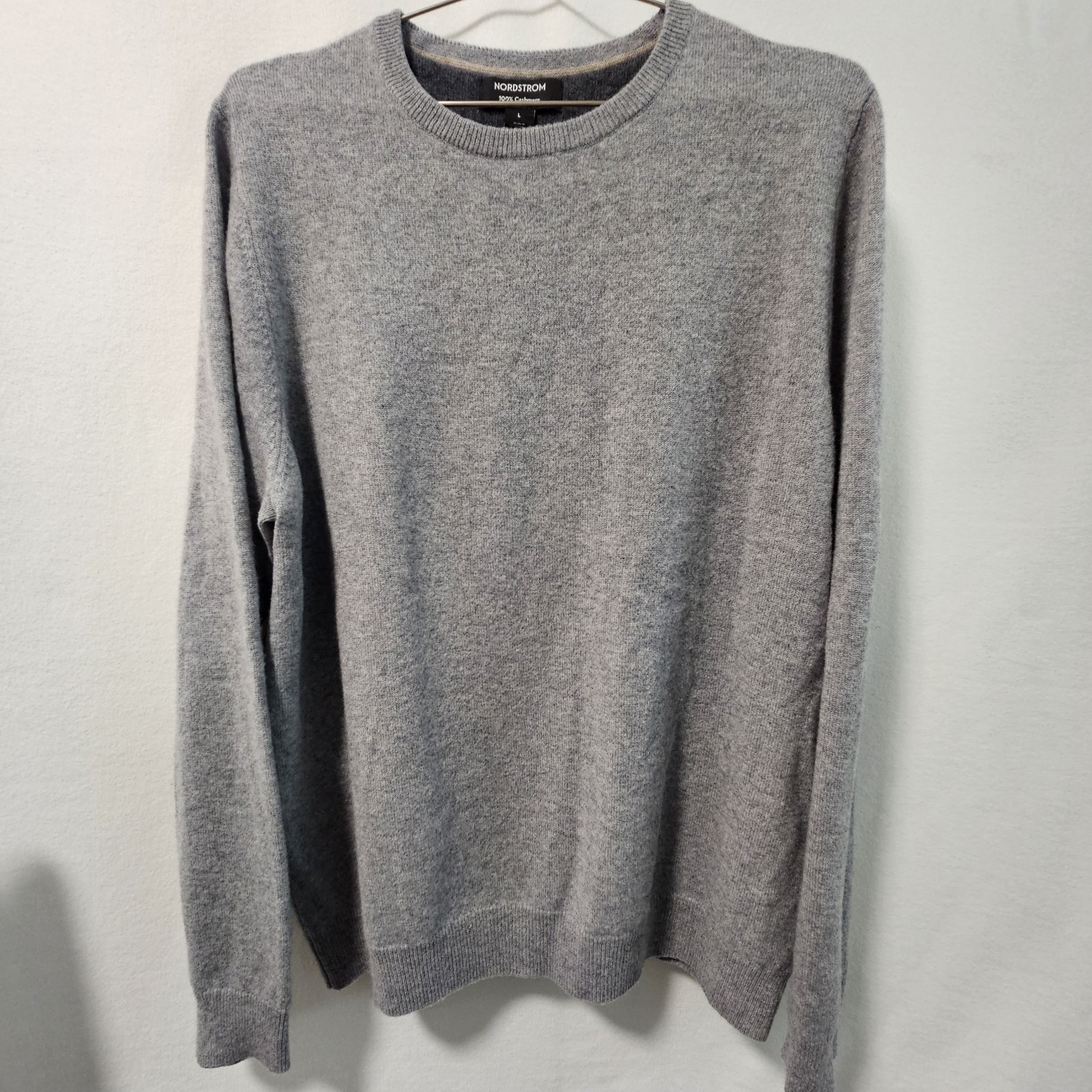 Nordstrom Mens 100% Cashmere Crewneck Sweater Gray Heather Grey Size Large L
