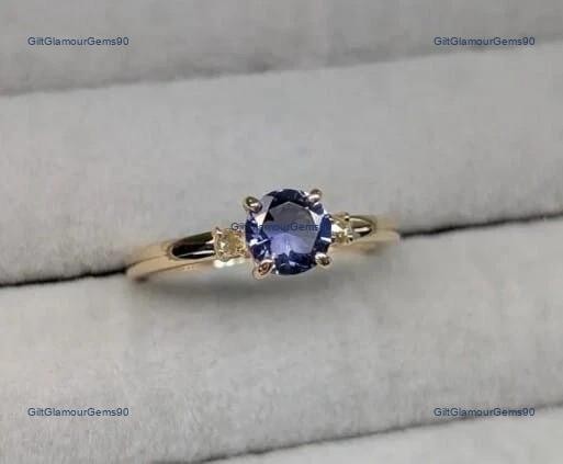 2.81 Ct Natural Blue Sapphire & Diamond Round Bridal Ring 14k Solid Yellow