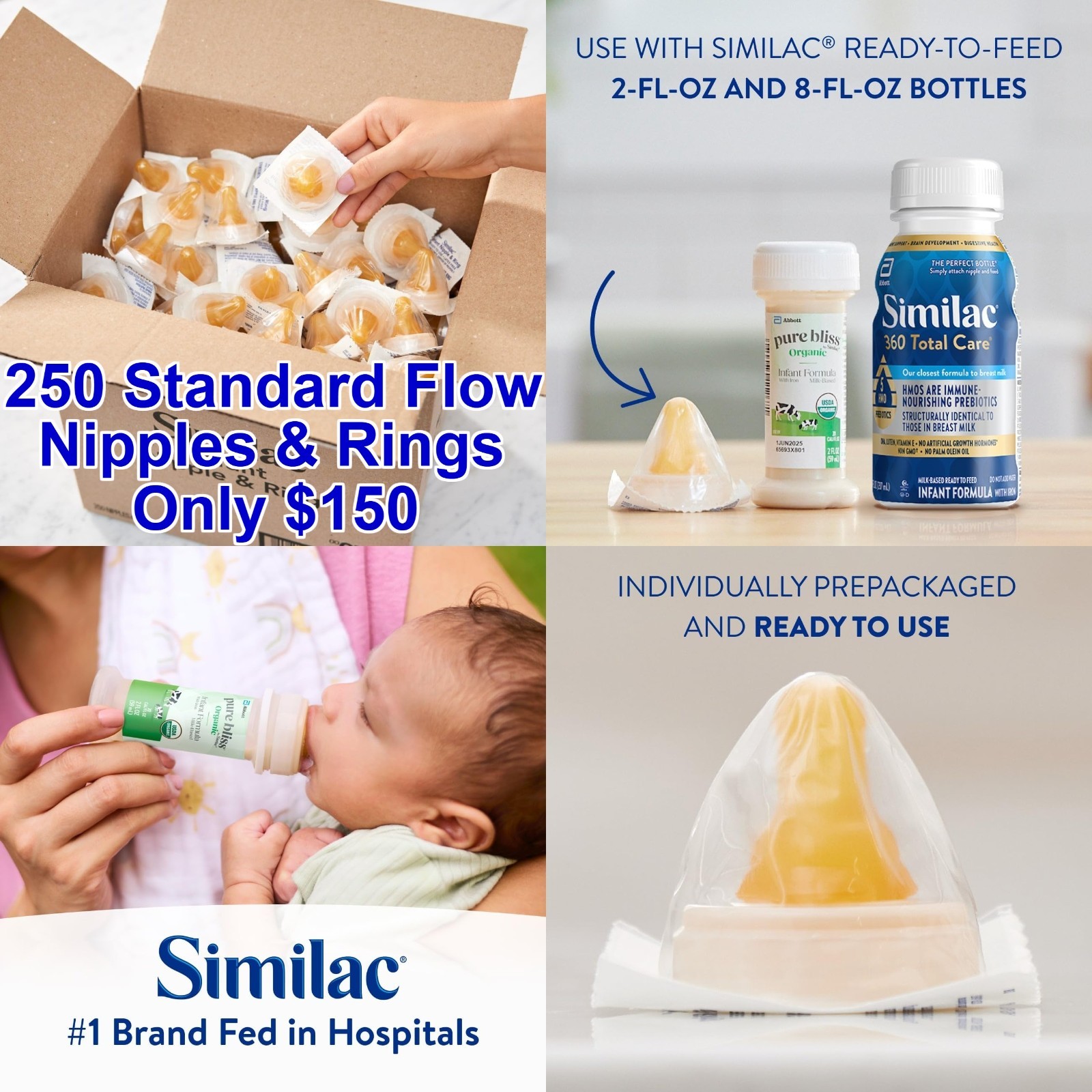 250 Similac Baby Formula Twist Nipples & Rings Infant Bottle Standard Flow NEW 250 Similac Baby Formula Twist Nipples & Rings Infant Bottle Standard Flow NEW
