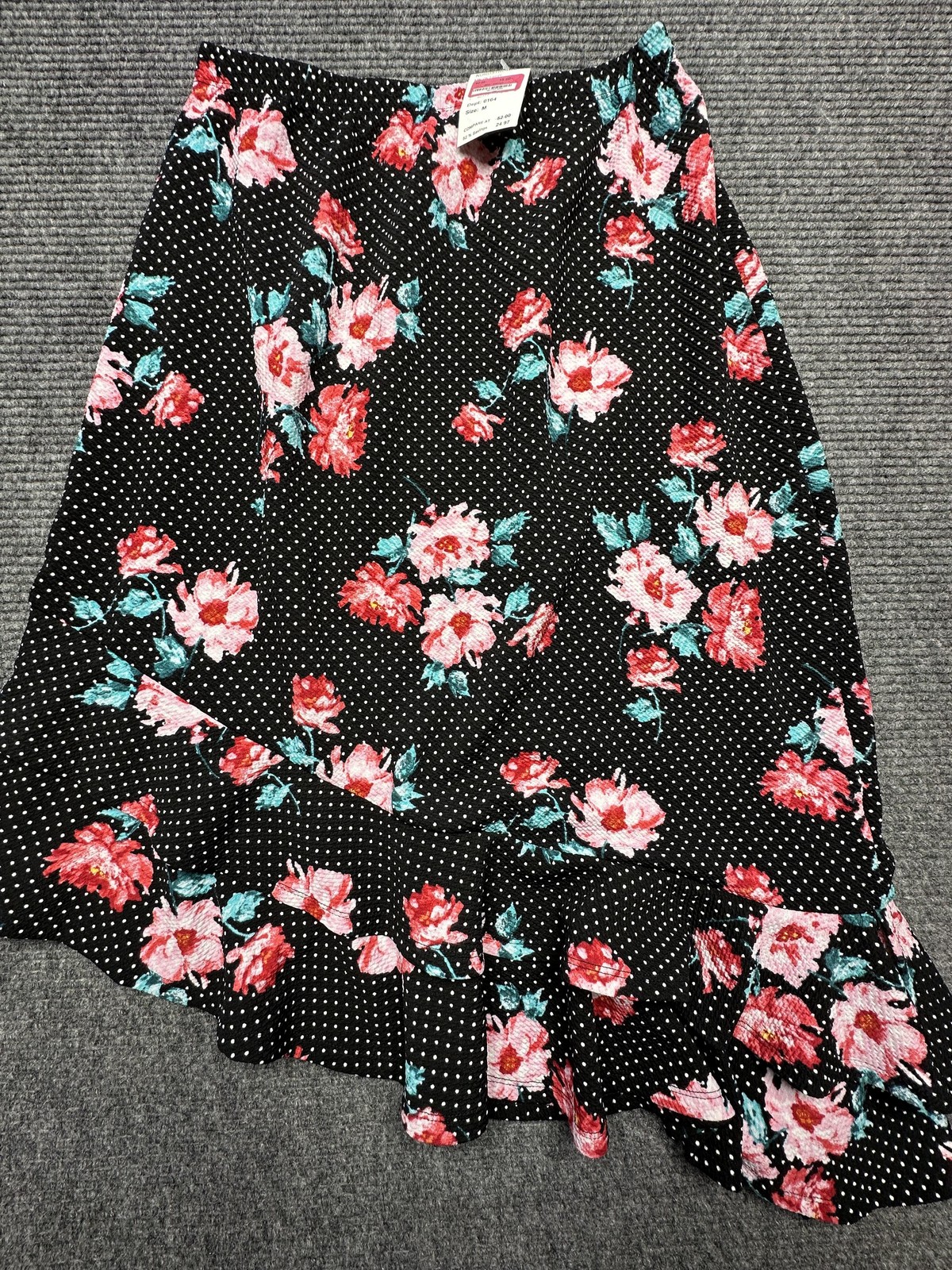 Bobeau Skirt Womens Medium Floral Polka Dot Ruffle Asymmetrical Midi Dressy