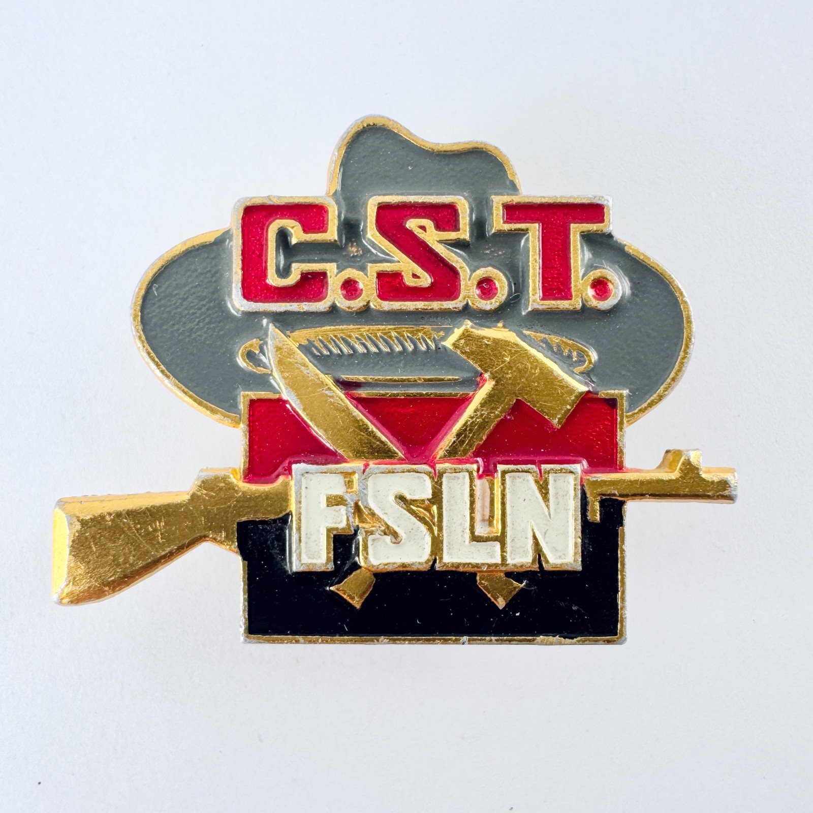 Vintage CST FSLN Nicaragua Sandinista Rare Pin Worker Trade Union Military Badge
