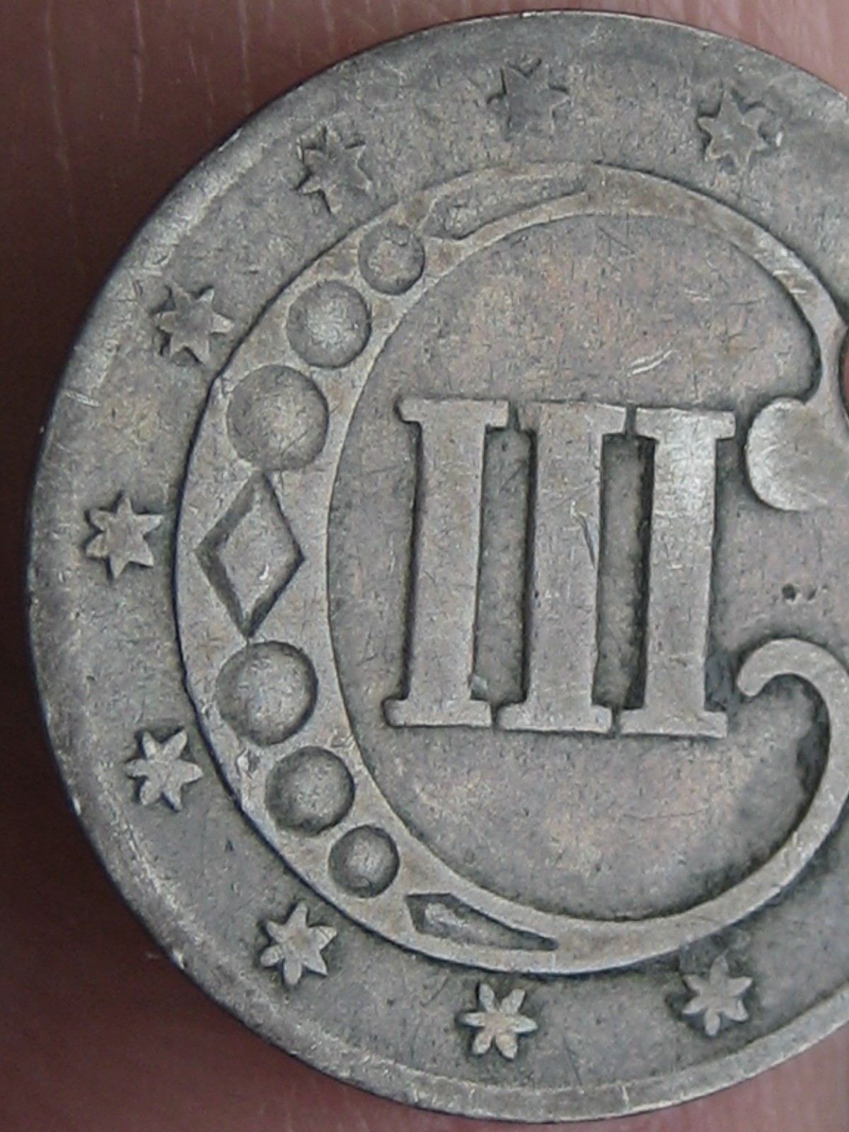 1852 Three 3 Cent Silver Trime- 3CS, Good/VG Details 1852 Three 3 Cent Silver Trime- 3CS, Good/VG Details
