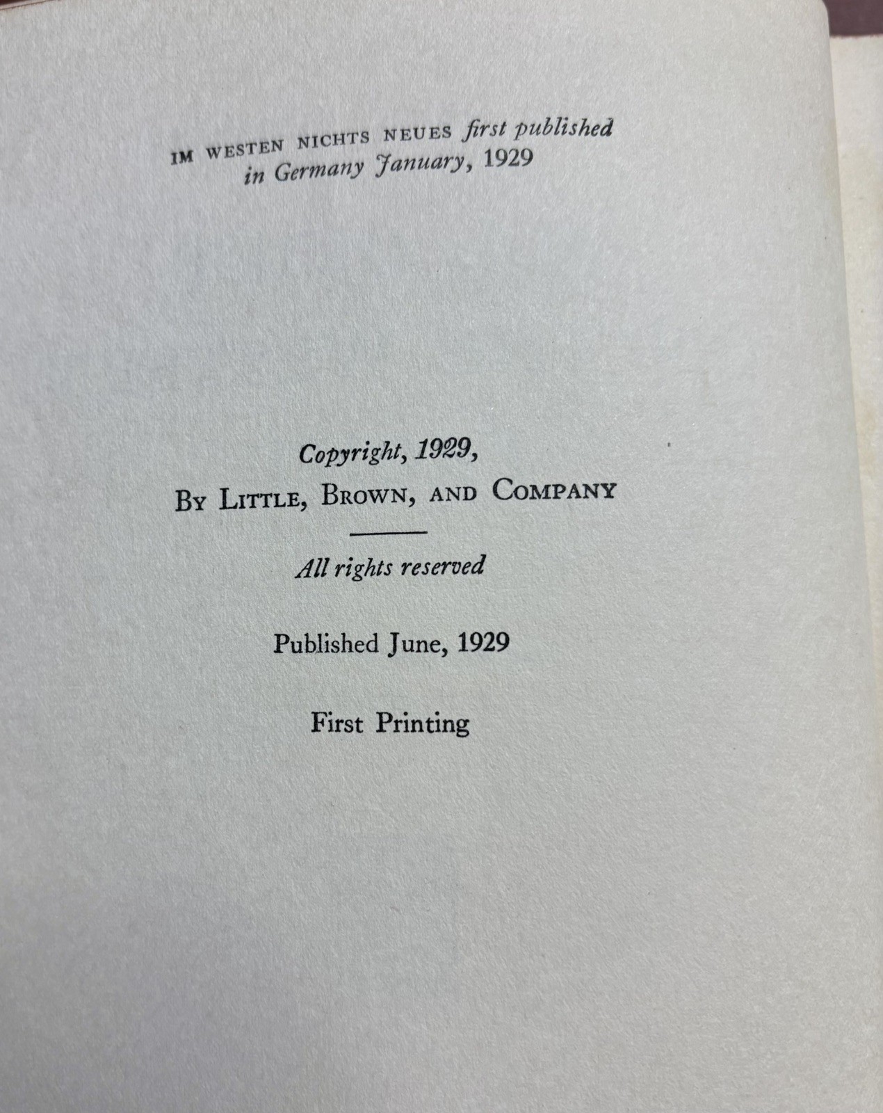1929 Antique Novel “All Quiet on the Western Front” Remarque, 1st Printing