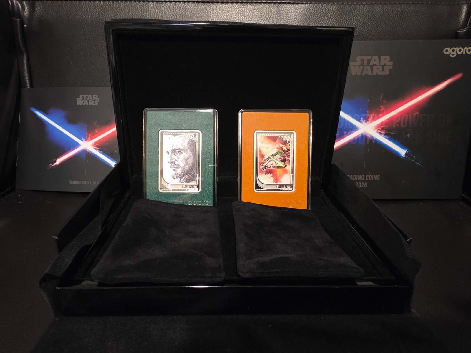 2026 Agoro Star Wars Qui-Gon 057/250 and Millennium Falcon 143/150 Silver Set. 2026 Agoro Star Wars Qui-Gon 057/250 and Millennium Falcon 143/150 Silver Set.
