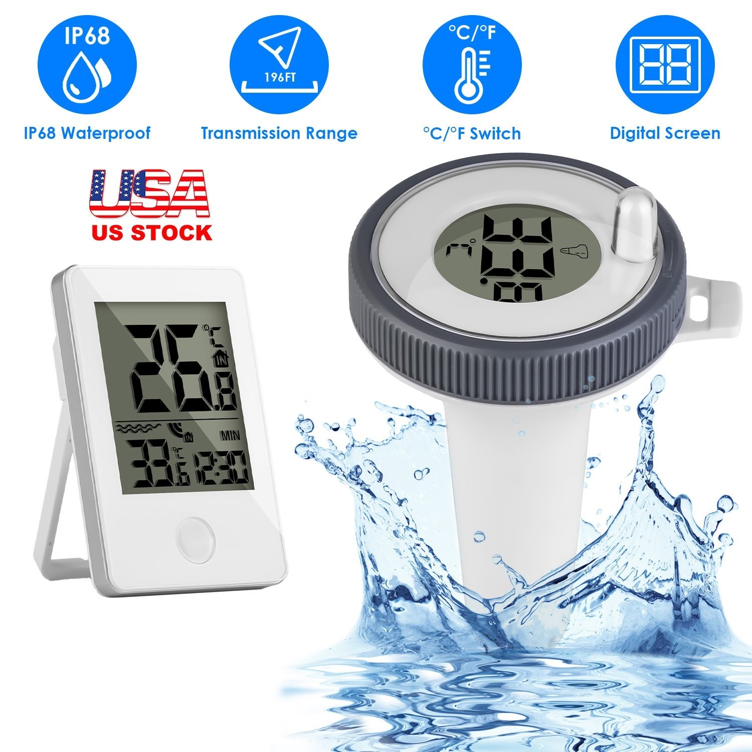 Wireless Pool Thermometer Digital Floating Water Temp Monitor LCD 200ft