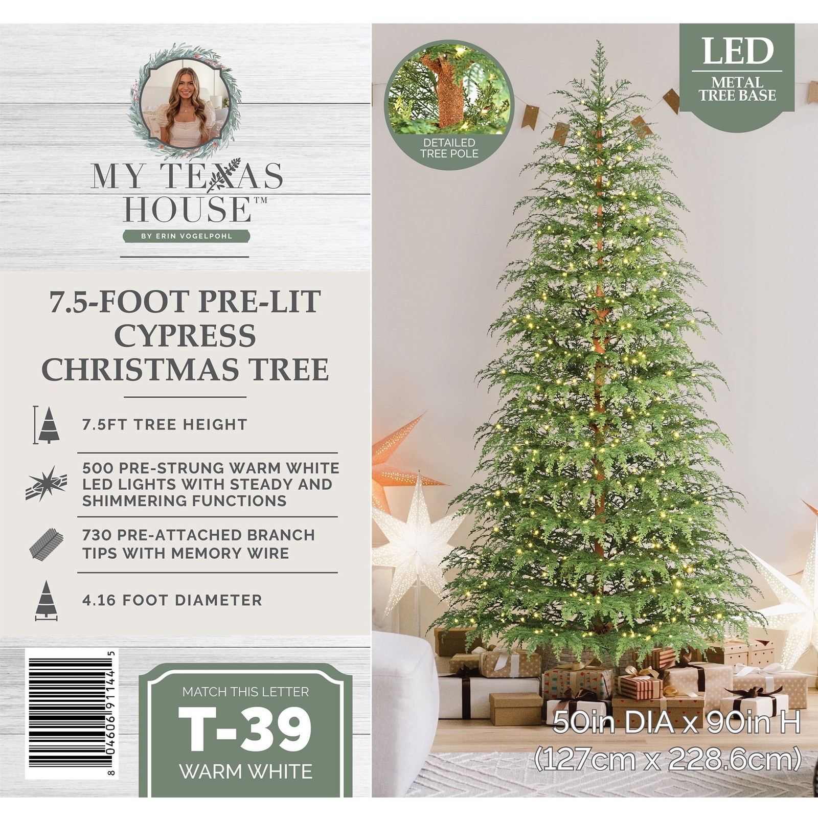 My Texas House  7.5 Ft Cypress PreLit Artificial Christmas Tree 500W/ Warm LEDs