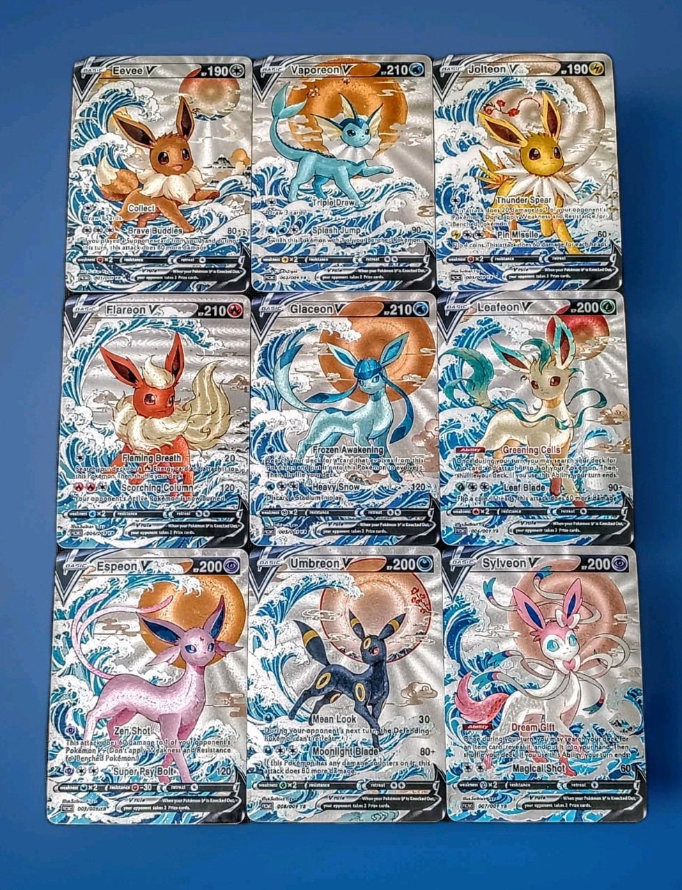 Eeveelutions Ukiyo-e Style Custom Homage Fan Art  Heavily Textured Foil Set 