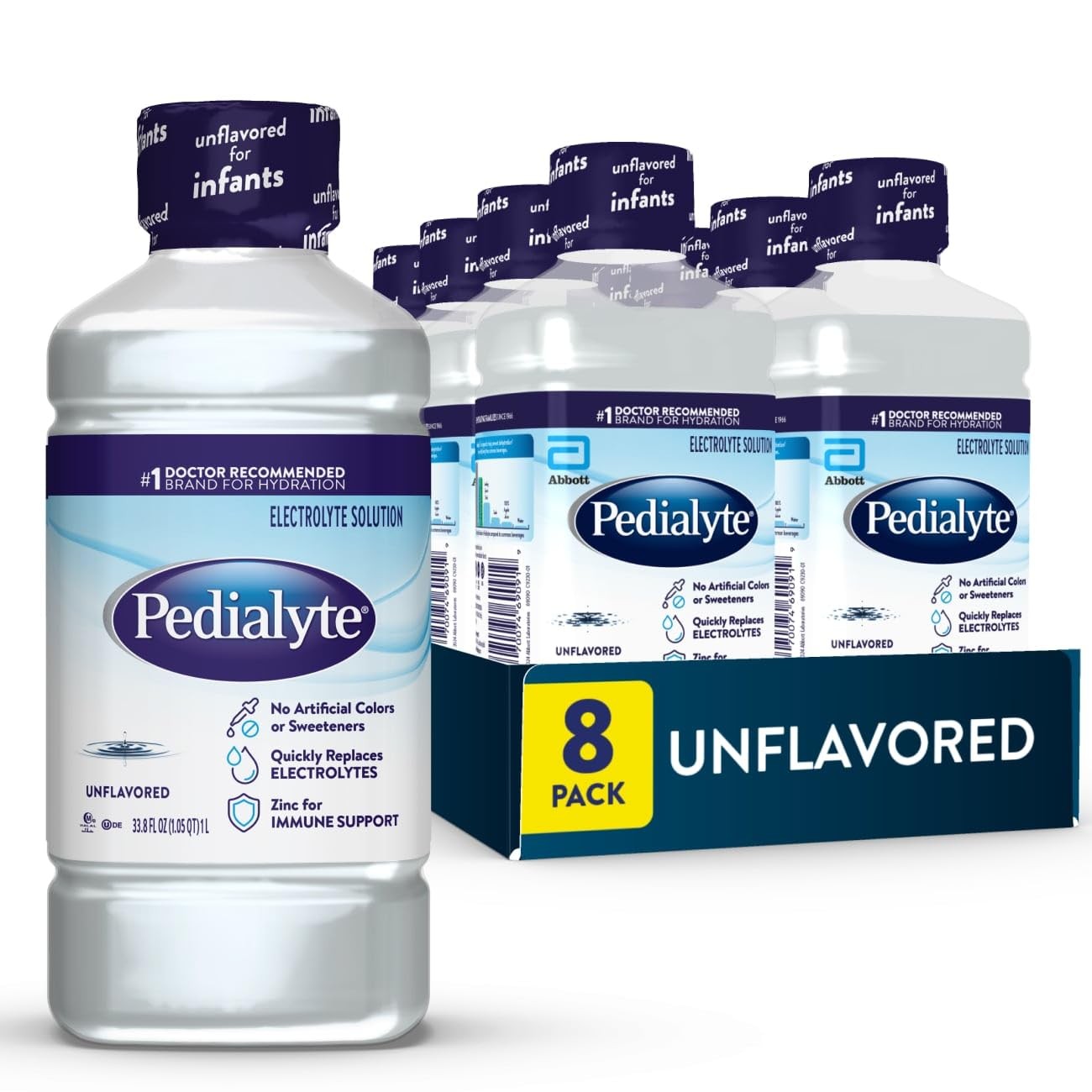 Pedialyte Electrolyte Hydration Drink Unflavored 33.8 Fl Oz 8 Pack Kids & Adults