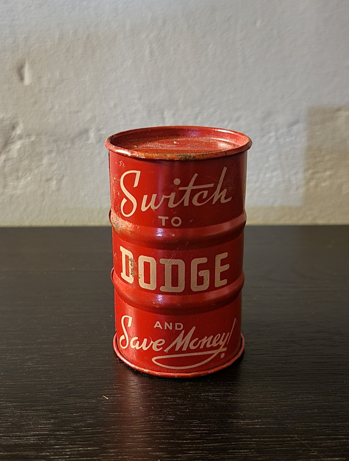 Vintage 1930-40's Dodge Brother's Oil Barrel Coin Bank Car Advertising Vintage 1930-40's Dodge Brother's Oil Barrel Coin Bank Car Advertising