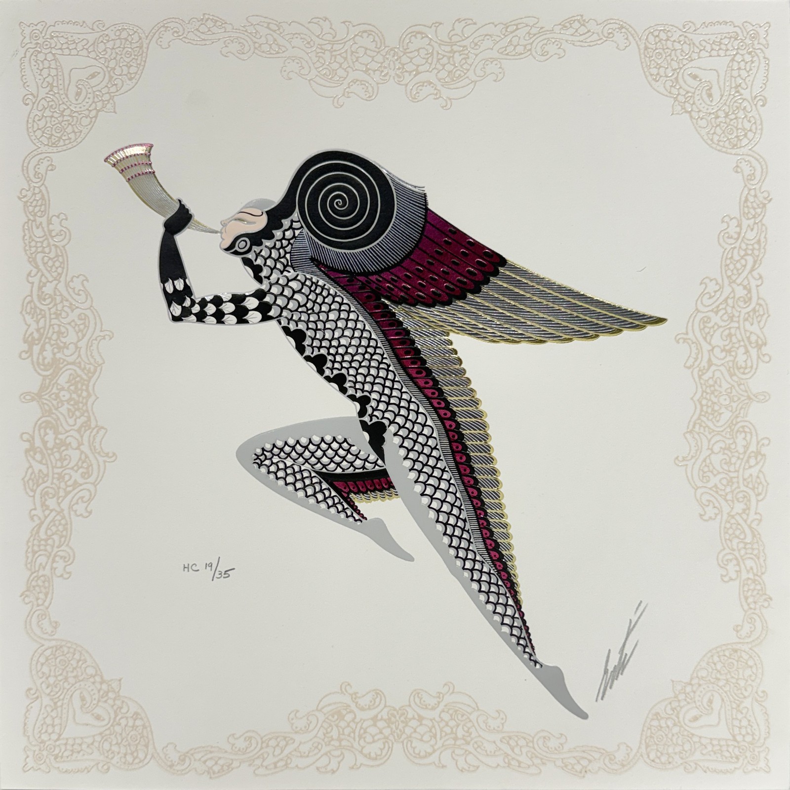Erte Zephyr II (Red) Signed Serigraph with Foil Stamping HC /35 Hearts & Zephyrs
