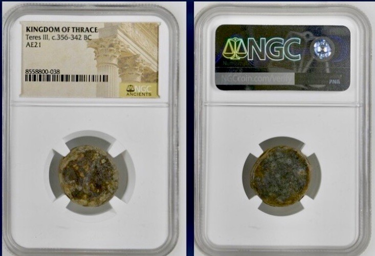 Teres III Ancient Thrace Greek 356BC-342BC NGC Genuine Rare Coin Labrys & Grapes