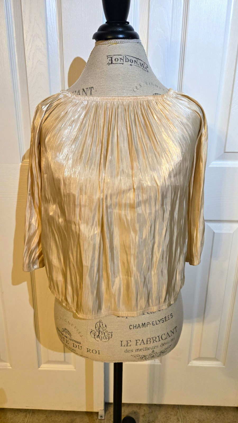 Vintage Chanel Metallic Pleated Sheer Blouse Champagne Gold