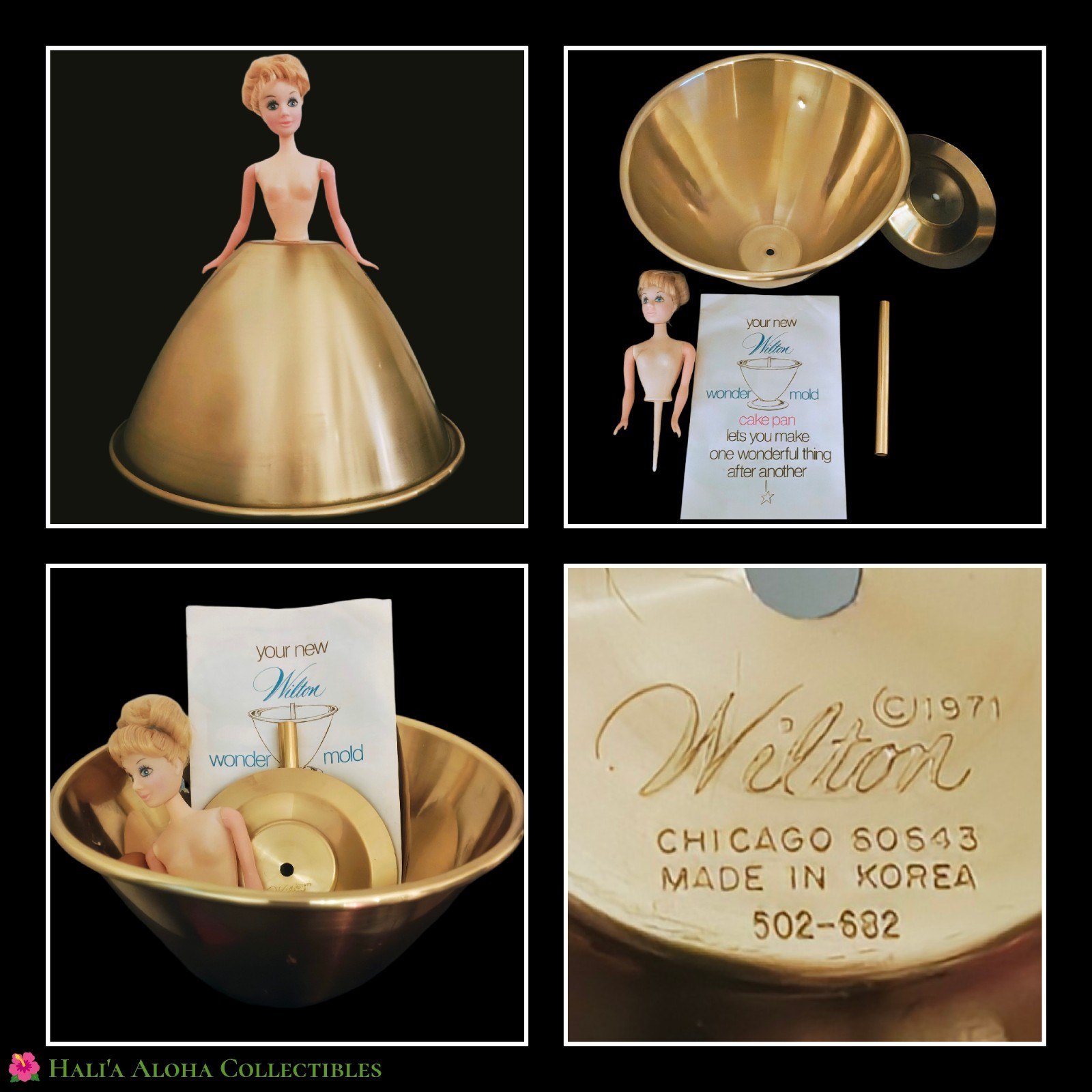 ✨RARE VINTAGE 1971 Wilton Gold Tone Classic Wonder Mold Cake Pan Set Barbie Doll