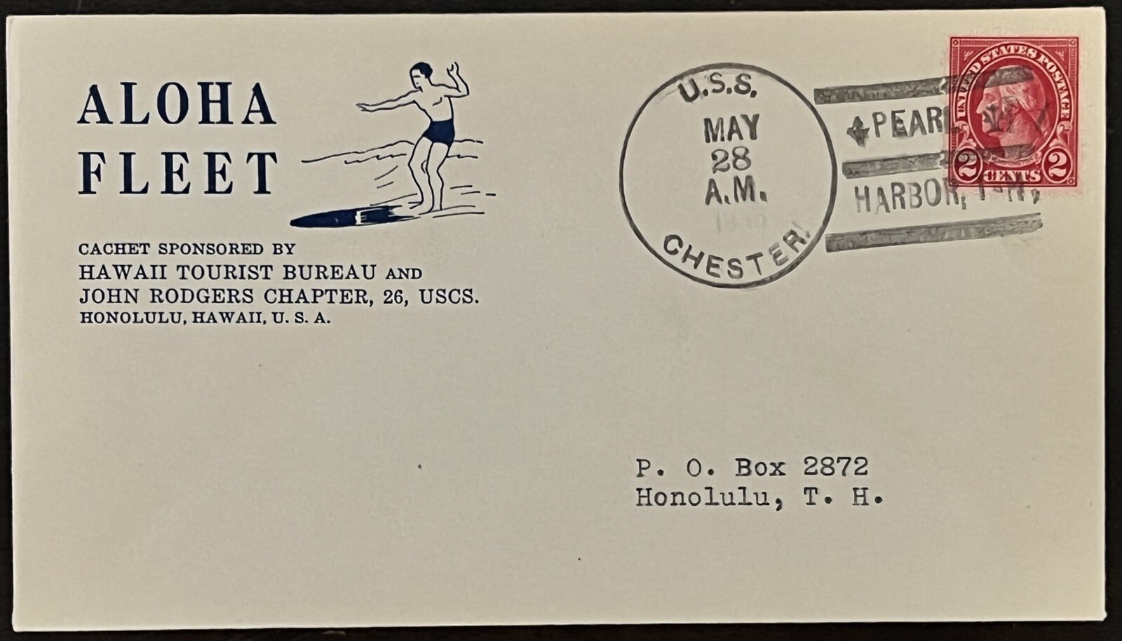 1935 USS CHESTER HAWAII COVER WITH UNIQUE PEARL HARBOR CANCEL, ALOHA FLEET