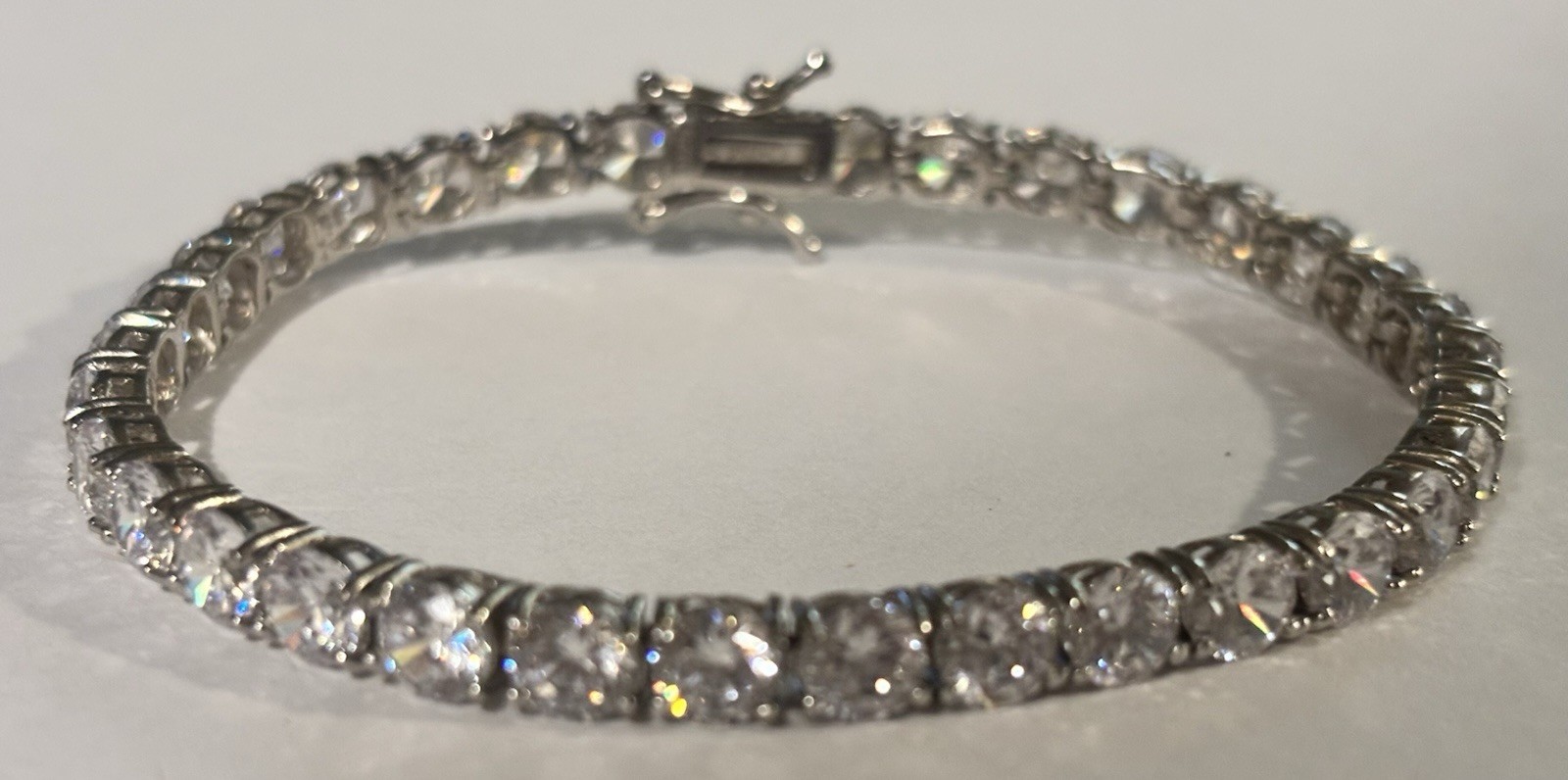 Jtv Round Sterling Silver Brilliant Moissanite 3-4mm NWOT 8” Tennis Bracelet