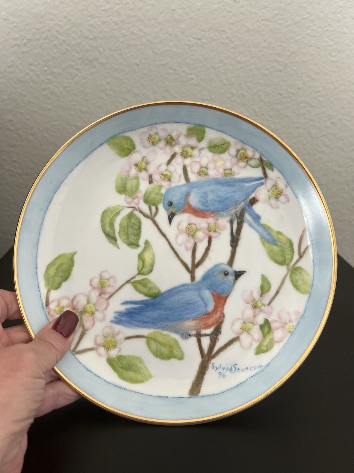 Vintage Signed Hand Painted Bluebird Decorative Plate 8 Vintage Signed Hand Painted Bluebird Decorative Plate 8