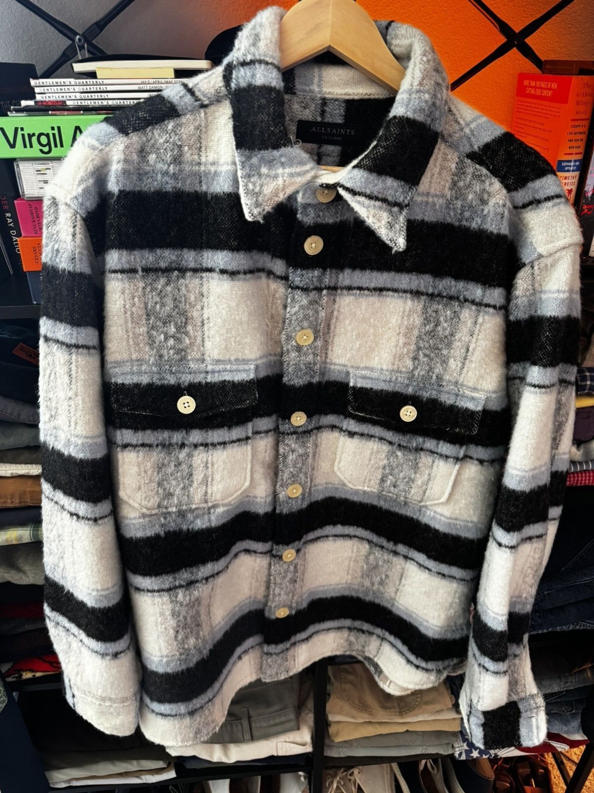 AllSaints Vintage Plaid Shirt Jacket Mens XXL New