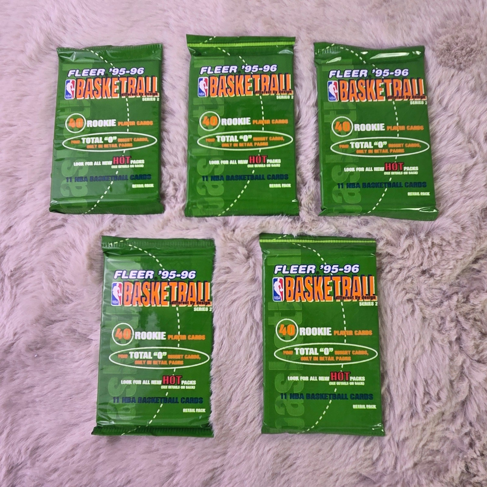 Lot of 5 1995-96 Fleer Basketball Series 2 Retail Packs Sealed 11 Cards NBA