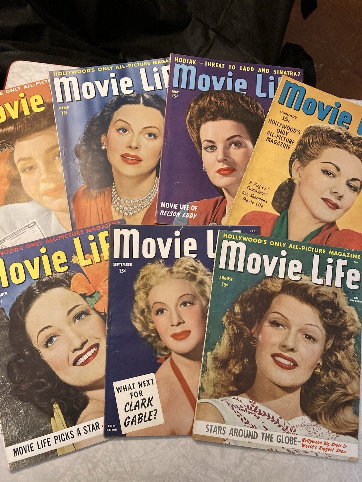 Vintage Movie Life Magazine Lot of 7 - 1944 Inc: Jan May Jun Jul Aug Sep Nov