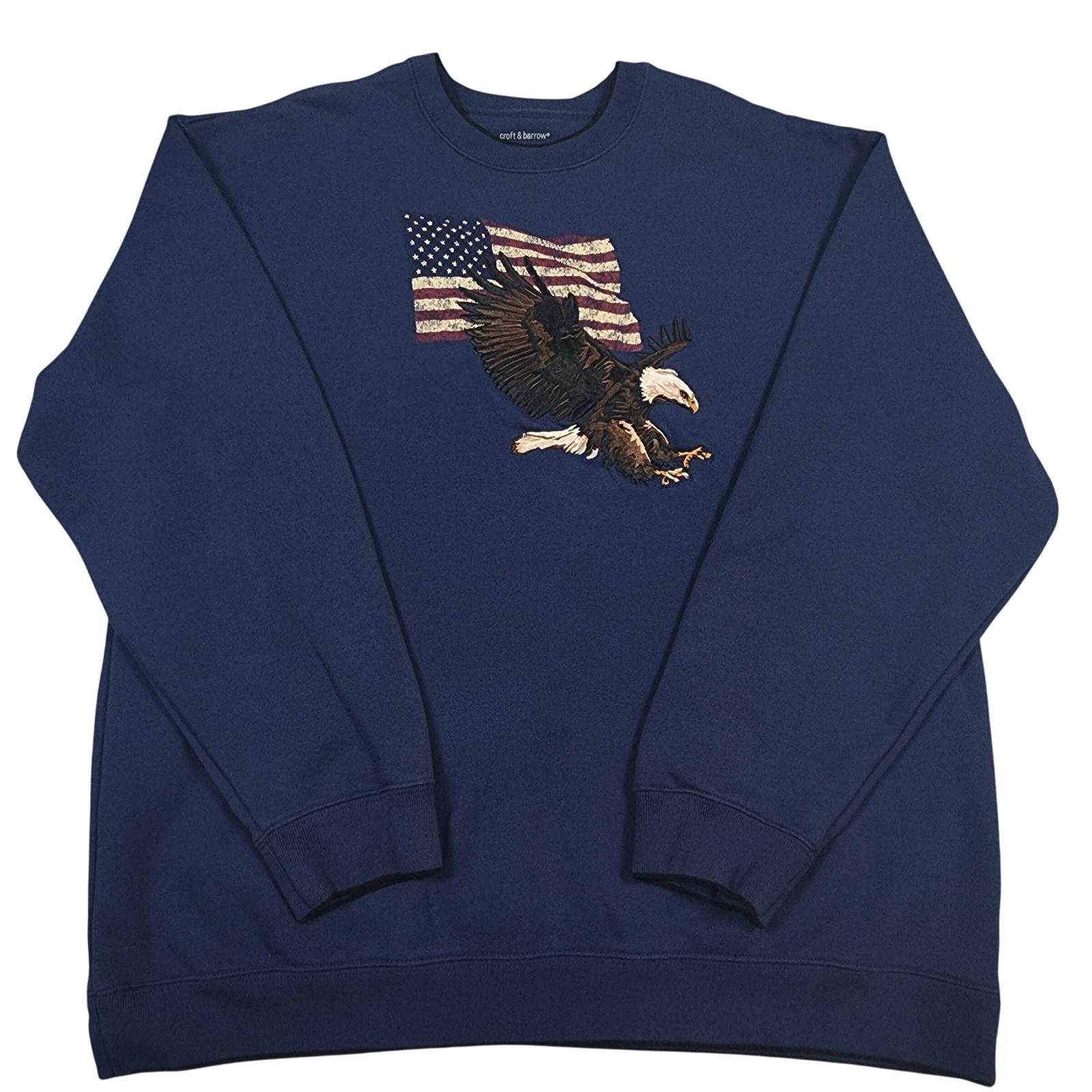 Croft & Barrow Sweatshirt Mens L Navy Eagle American Flag Embroidered USA Croft & Barrow Sweatshirt Mens L Navy Eagle American Flag Embroidered USA
