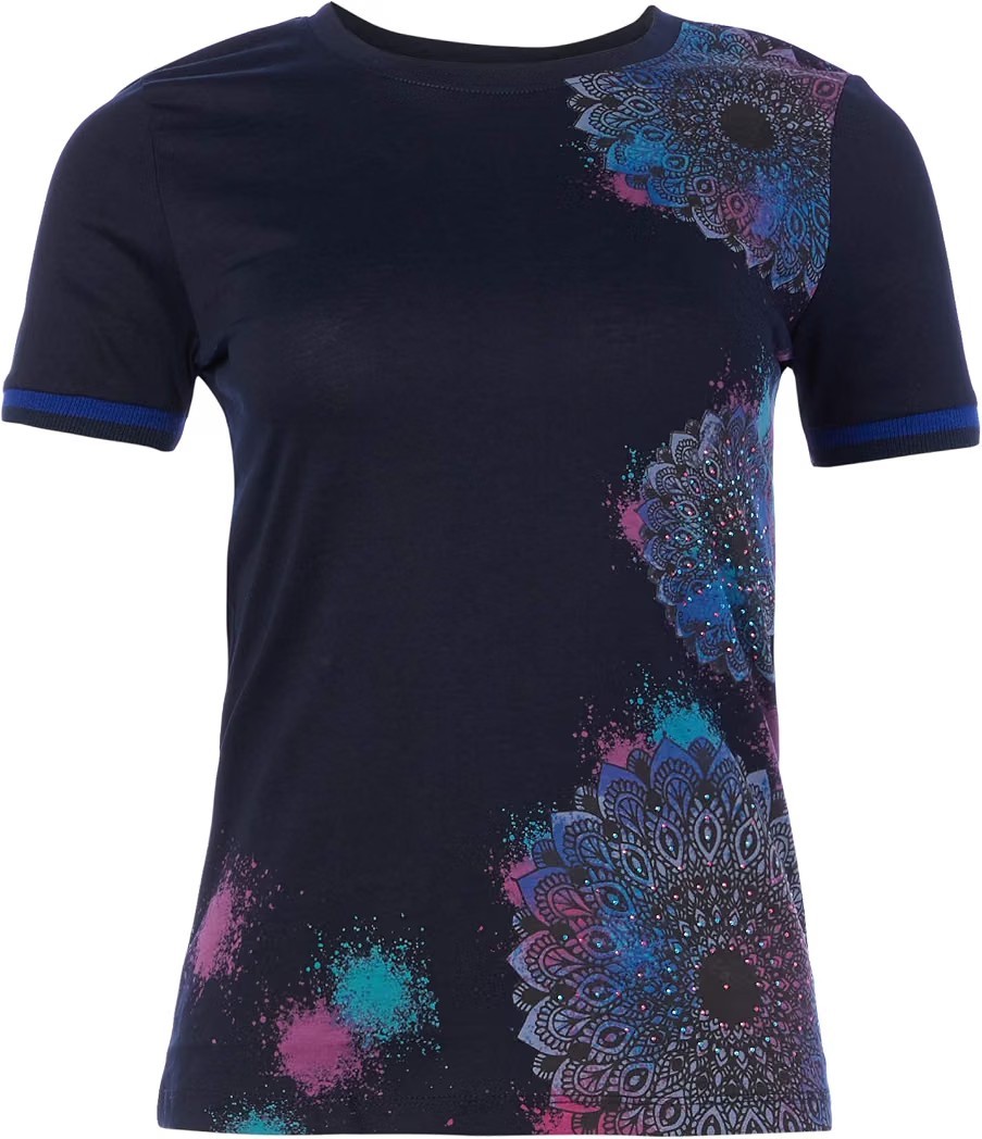 Desigual TS_ONEGA Women\'s Navy Mandala Graphic Knit T-Shirt Size S NWOT