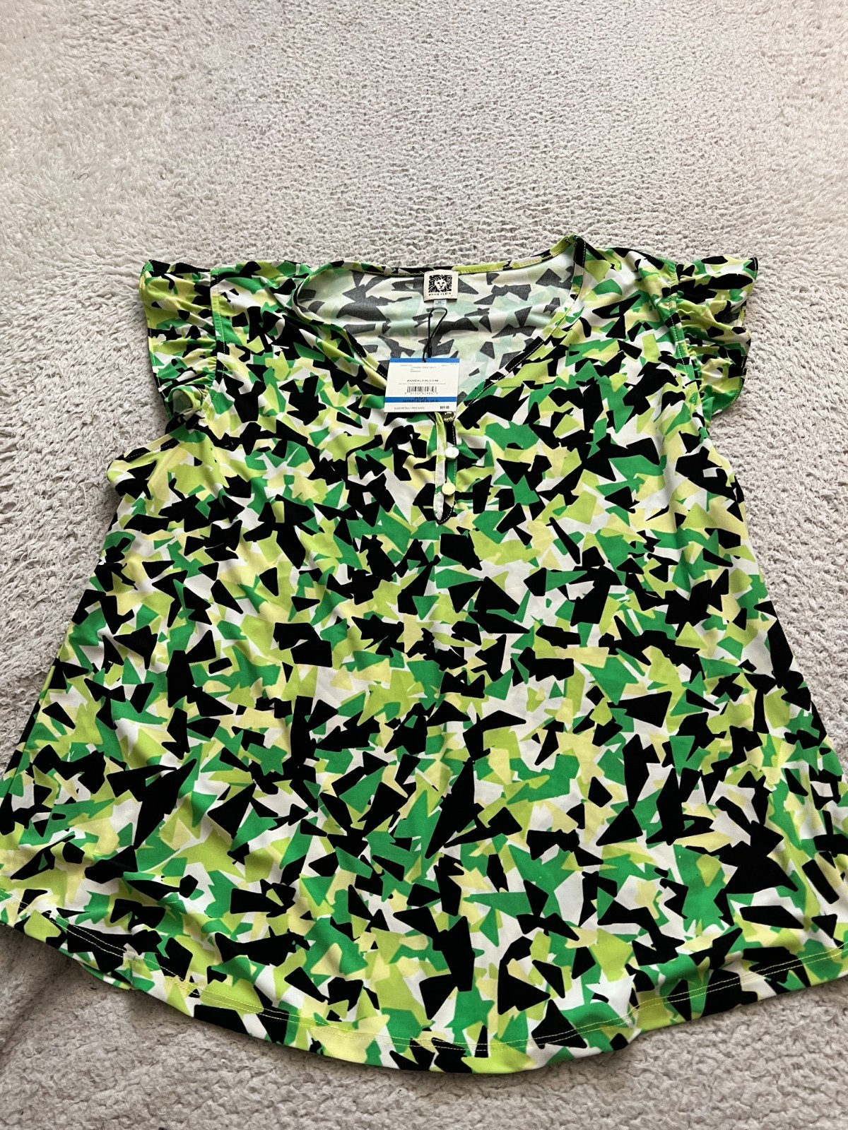 Anne Klein Women Geometric Short Sleeve V-Neck Blouse Multicolor Size XL