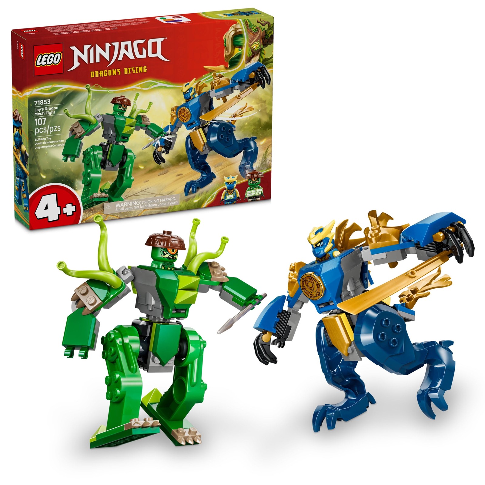 LEGO Ninjago Jay\'s Dragon Mech Fight Toy, 107 Pieces, Includes 2 Minifigures,