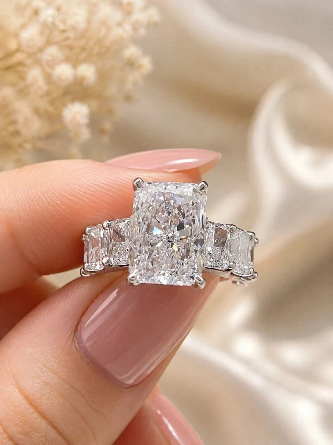 IGI 5Ct Radiant Cut VS1 Lab Grown Diamond 14k White Gold Bridal Engagement Ring