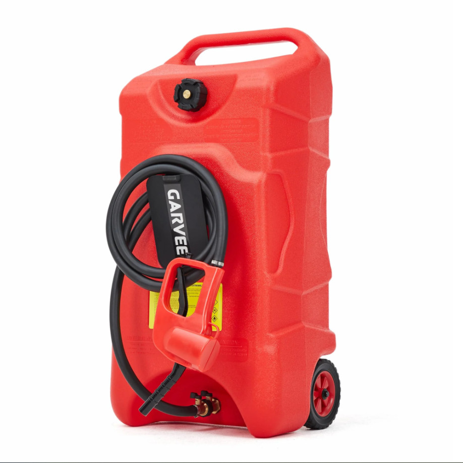  16 Gallon Gas Fuel Caddy, Heavy Duty Portable Tank, Manual Pump, 10FT Hose