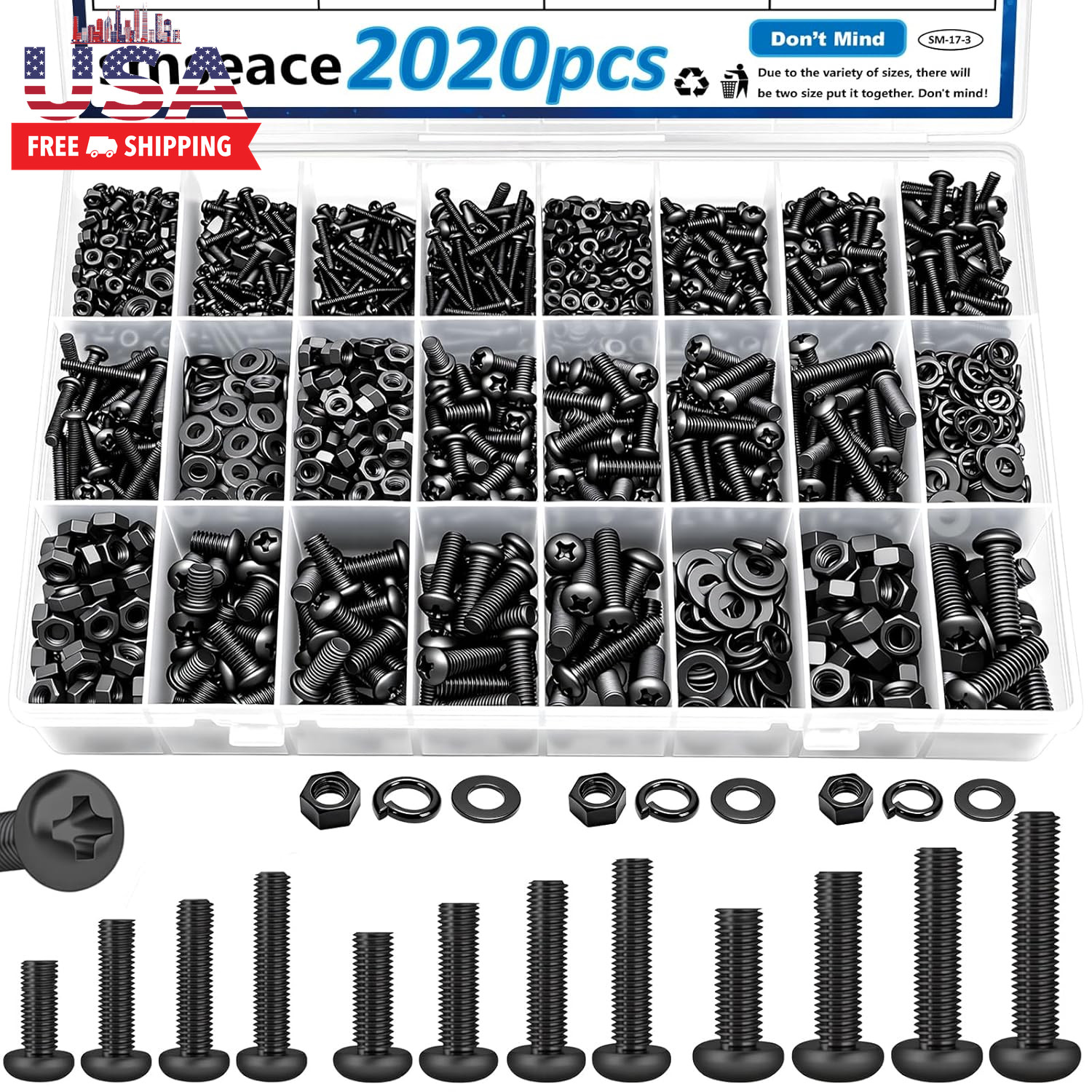 2020Pcs Metric Screws Assortment Kit 32-Sizes M2/M3/M4/M5/M6 Nuts and Bolts Asso