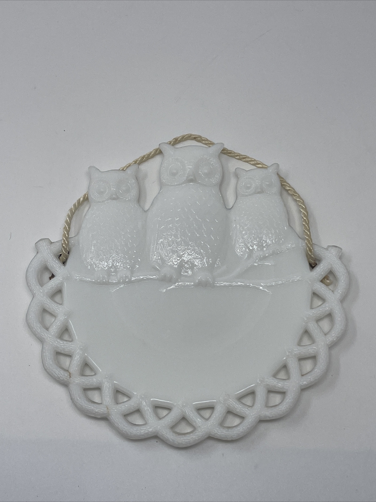 Vintage Westmoreland Milk White Vaseline Glass Owls  Spoon Rest Plate Pat. 1901