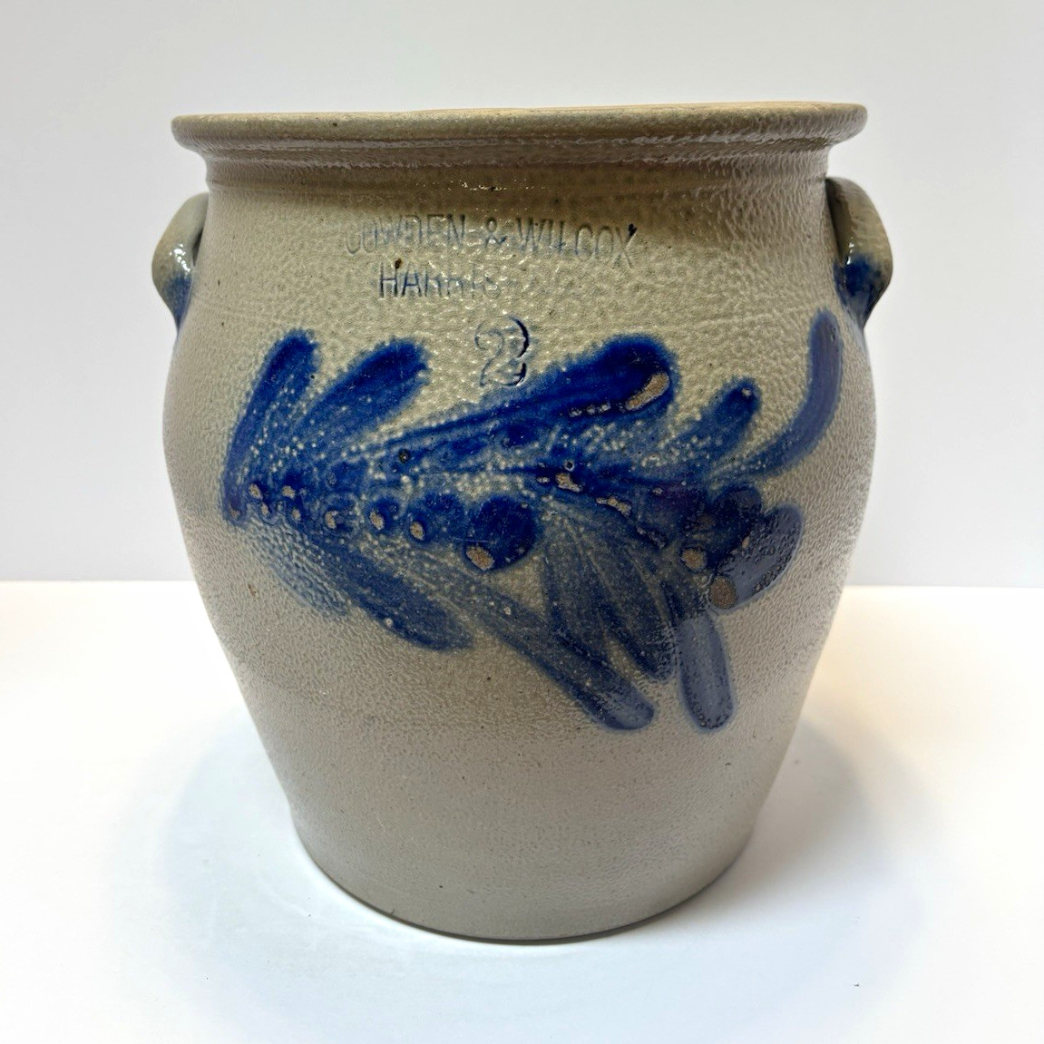 Antique Cowden & Wilcox Harrisburg PA 2 Gal Stoneware Crock Cobalt Floral