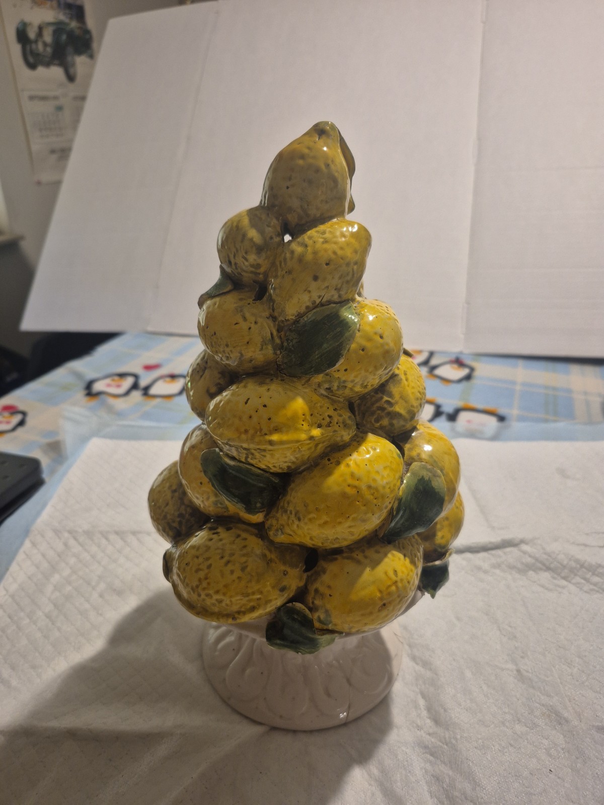 Vintage ITALIAN Majolica Lemon Topiary Centerpiece, 13