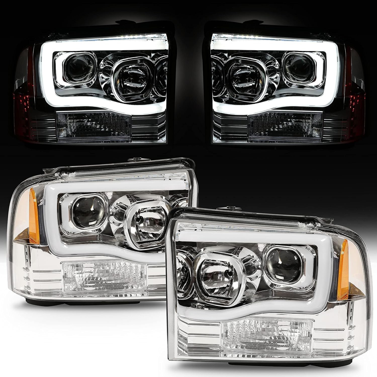 LED Projector Headlights Compatible with 2005-2007 Ford F250 F350 F450 F550 Supe