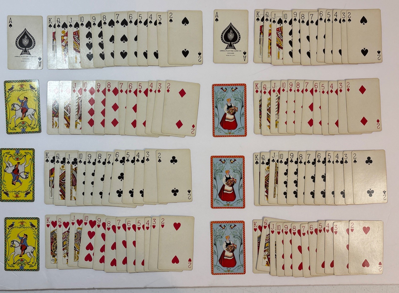 Vintage AARCO Playing Cards 2 Decks MCM European Folk Art No Jokers