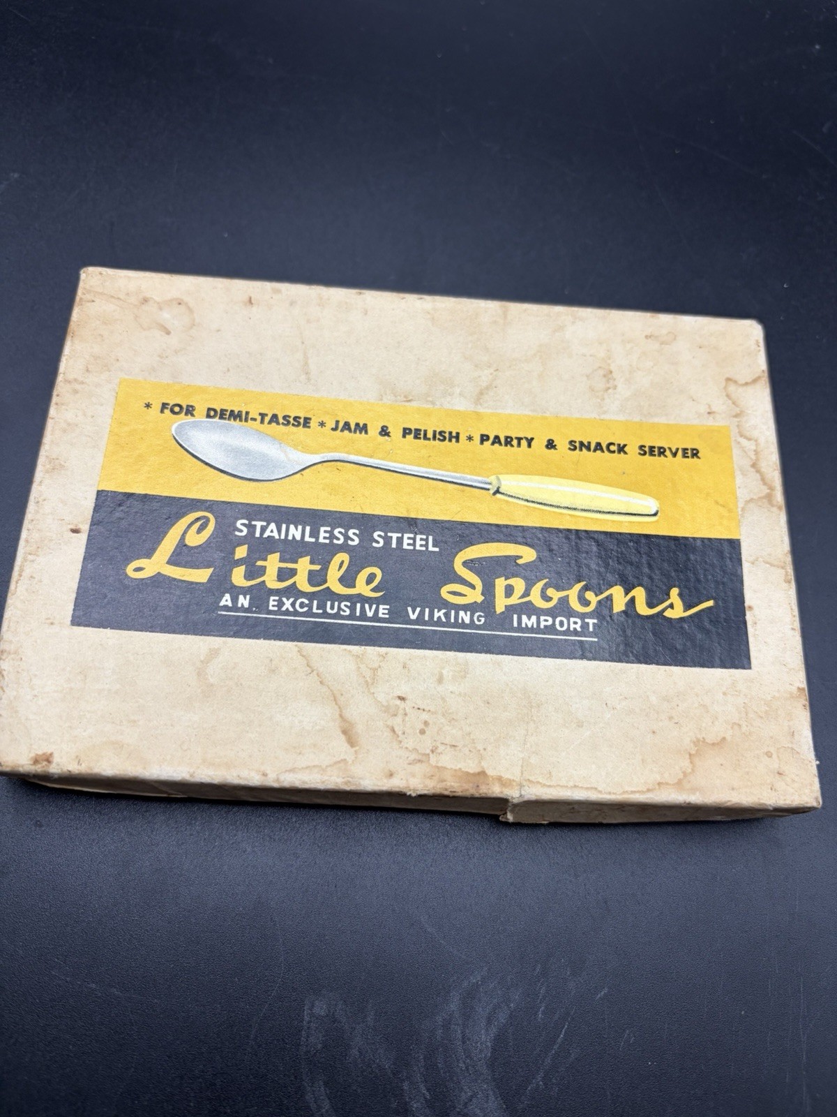 Vintage Viking Import Little Spoons Set 6 Stainless Steel Bamboo Handles MCM Box Vintage Viking Import Little Spoons Set 6 Stainless Steel Bamboo Handles MCM Box