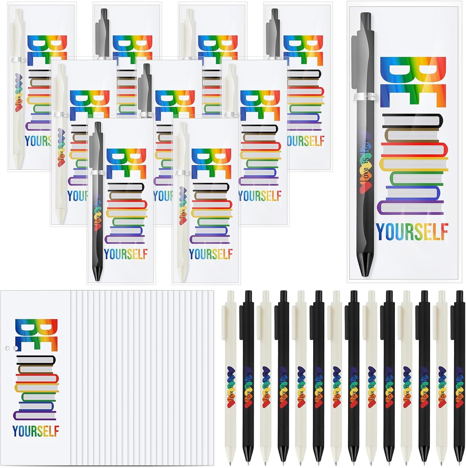 200 Sets Rainbow Gay Pride  Include Retractable Writing Ballpoint Pen Paper LGBT
