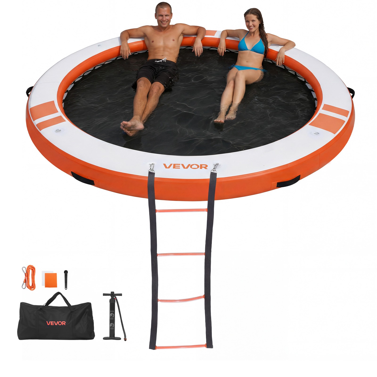 VEVOR Inflatable Floating Dock 10FT with Portable Bag & Detachable Ladder Orange