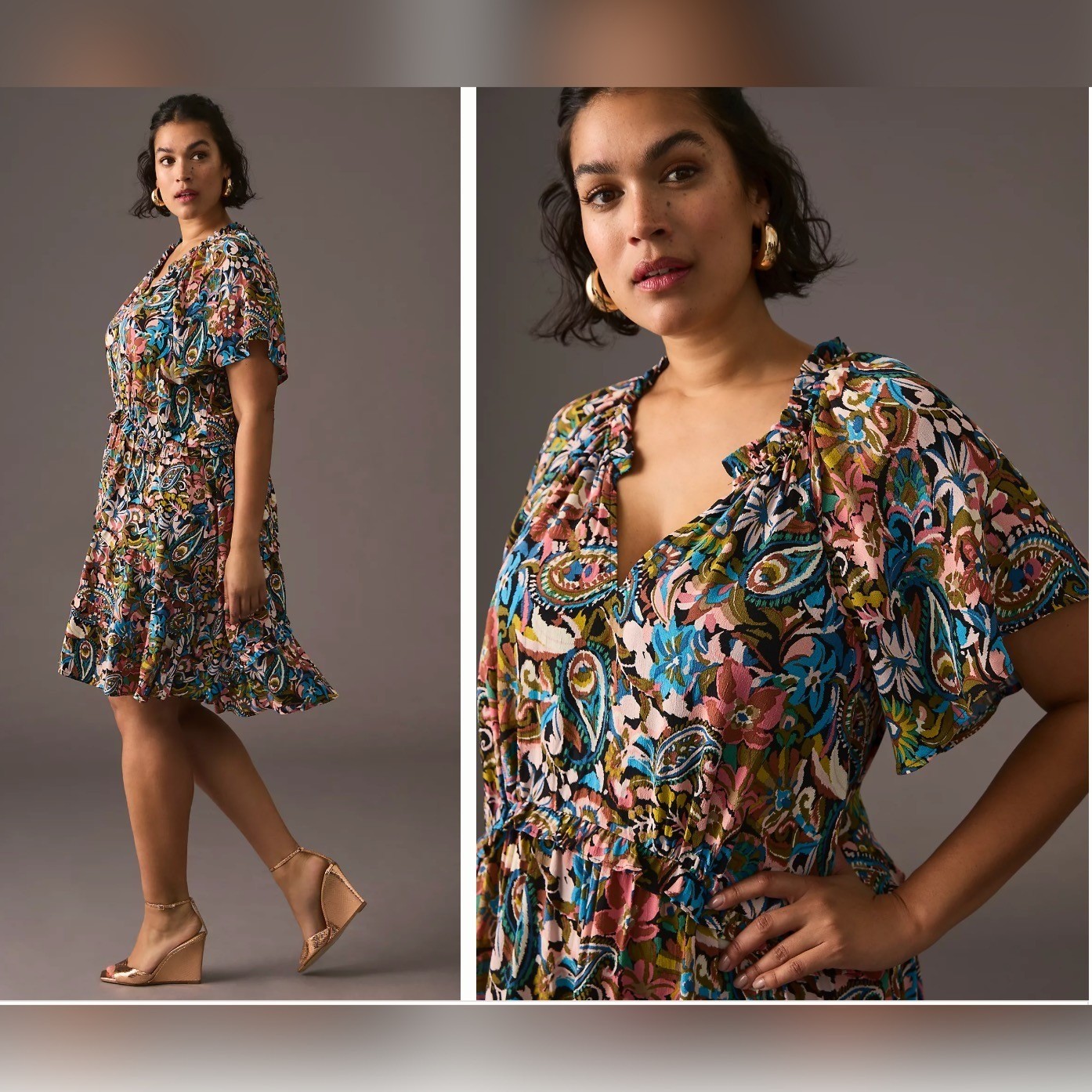 Anthropologie Robin Tiered Mini Dress Women 1X Floral Paisley Multicolor Flutter