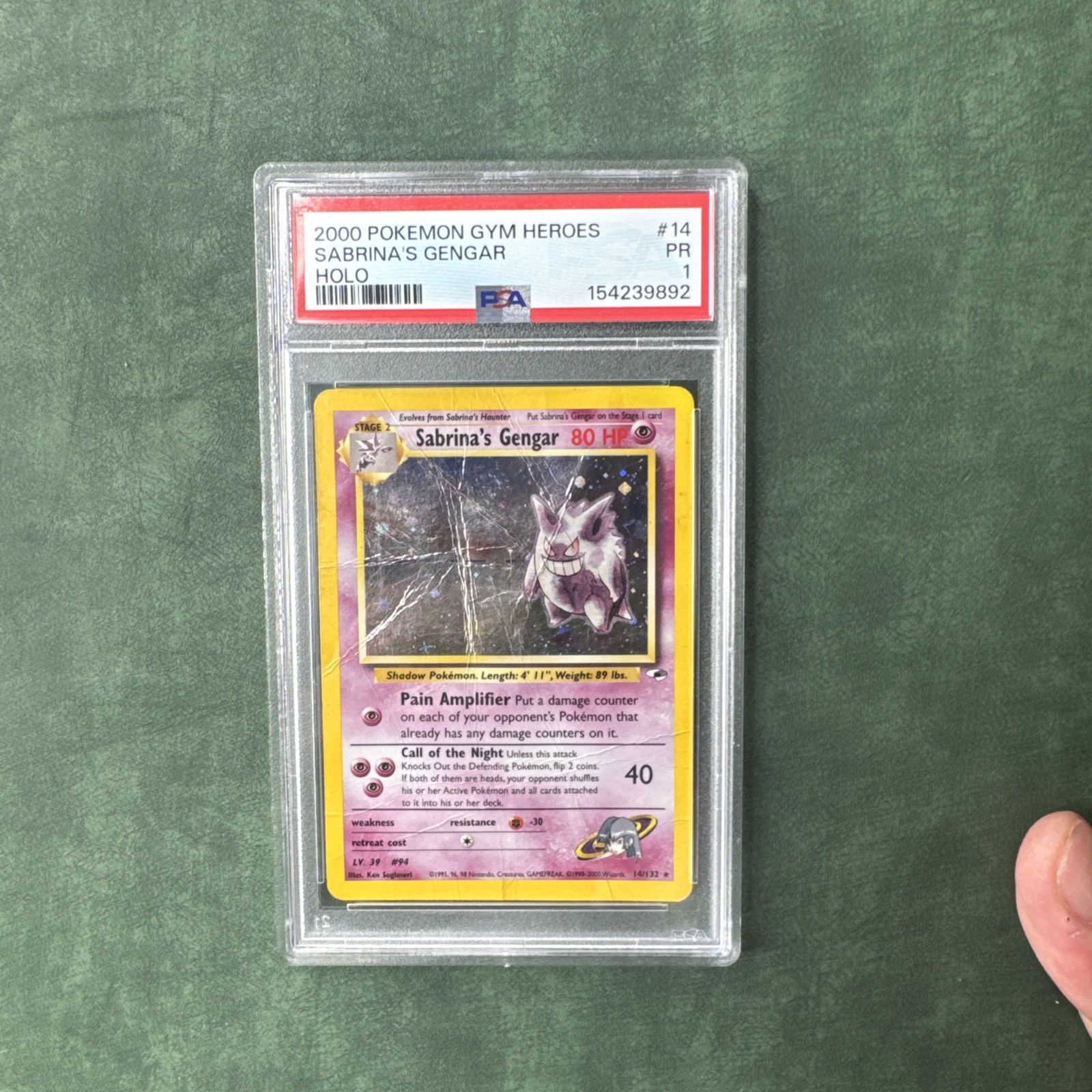 Pokemon Sabrina\'s Gengar Gym Heroes Unlimited 14/132 Holo PSA 1