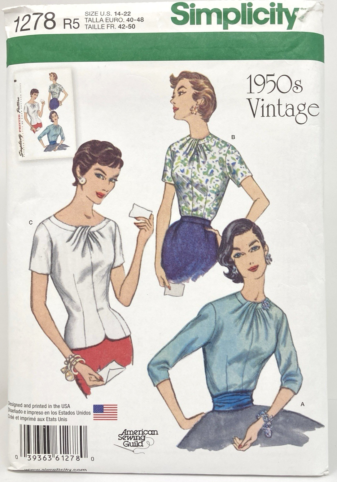 Simplicity 1278 Vintage 1956 Fitted Blouse Misses Sz 14 22 Pattern UNCUT Simplicity 1278 Vintage 1956 Fitted Blouse Misses Sz 14 22 Pattern UNCUT