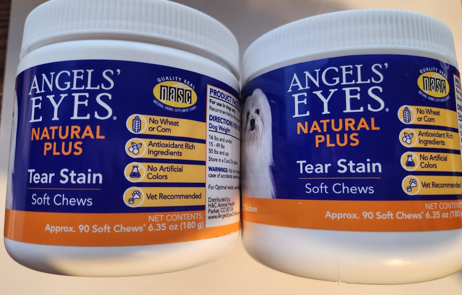 2 x Angels' Eyes Tear Stain Chicken Flavored Natural Soft Chews for Dogs, 90ct