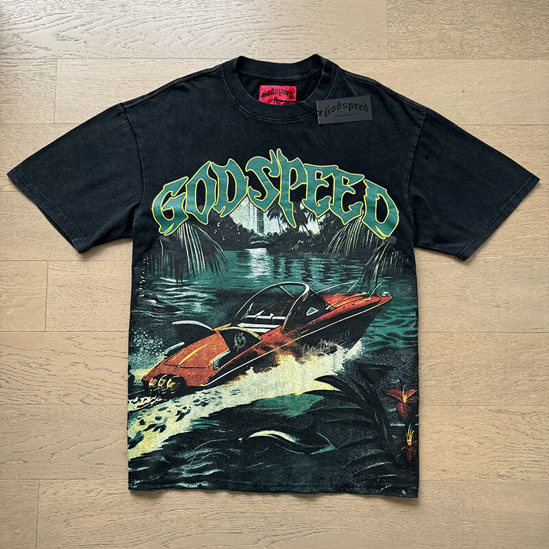NEW Mens Godspeed Rainforest yacht print Washed Tee Short sleeved T-shirt NEW Mens Godspeed Rainforest yacht print Washed Tee Short sleeved T-shirt